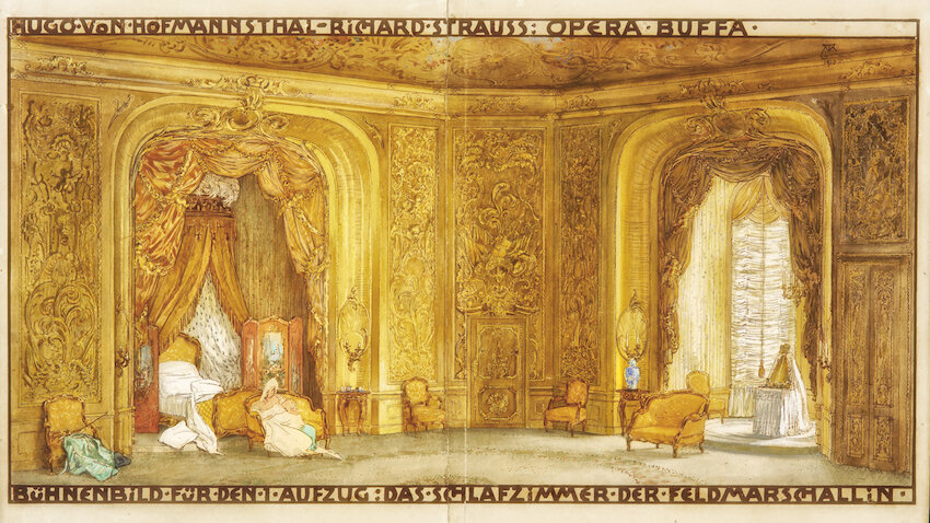 Bühnenbild-Skizze aus dem Regiebuch von Alfred Roller: „Der Rosenkavalier“, 1. Akt, Dresden 1911 © KHM-Museumsverband