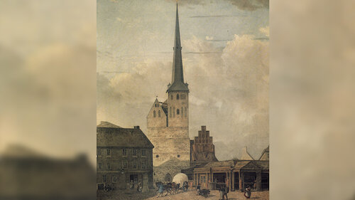 Nikolaikirche von Westen © Johann Heinrich Hintze 1827